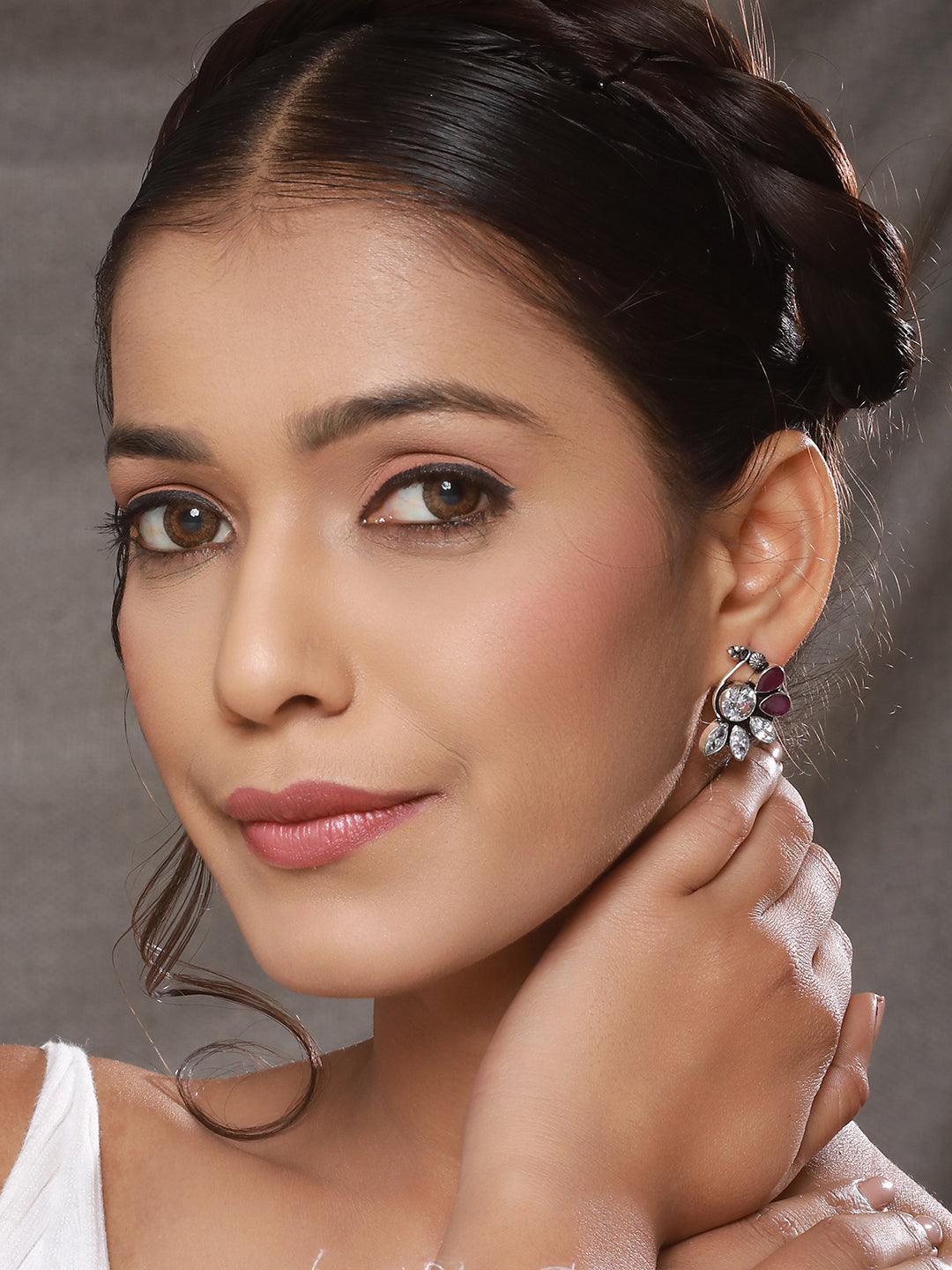 Silver Toned Crystal Studded Bird Shaped Minimal dailywear  Earrings